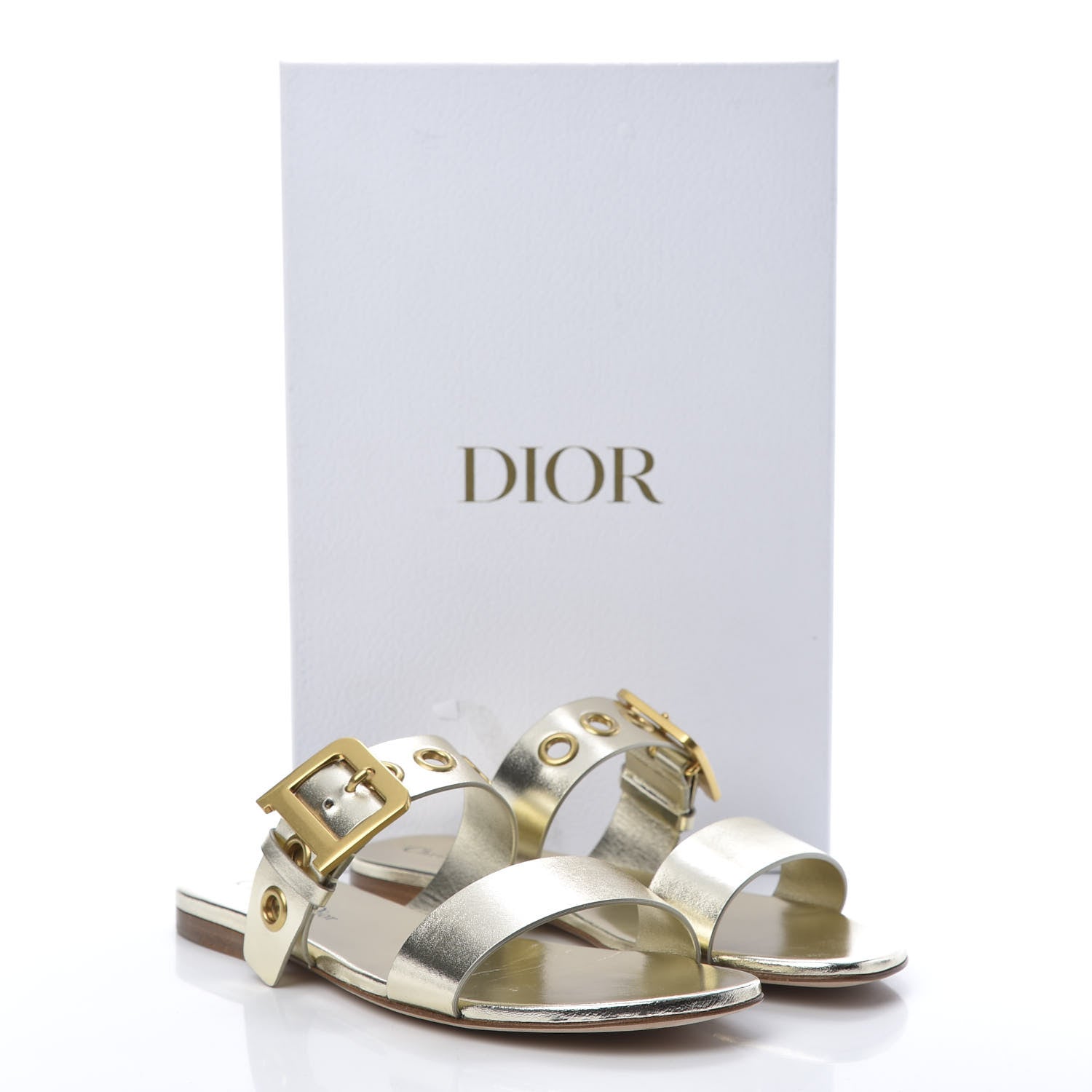 Christian Dior Laminated Calfskin D-Dior Slide Flat Sandals 38 Pale Gold 10 of 10