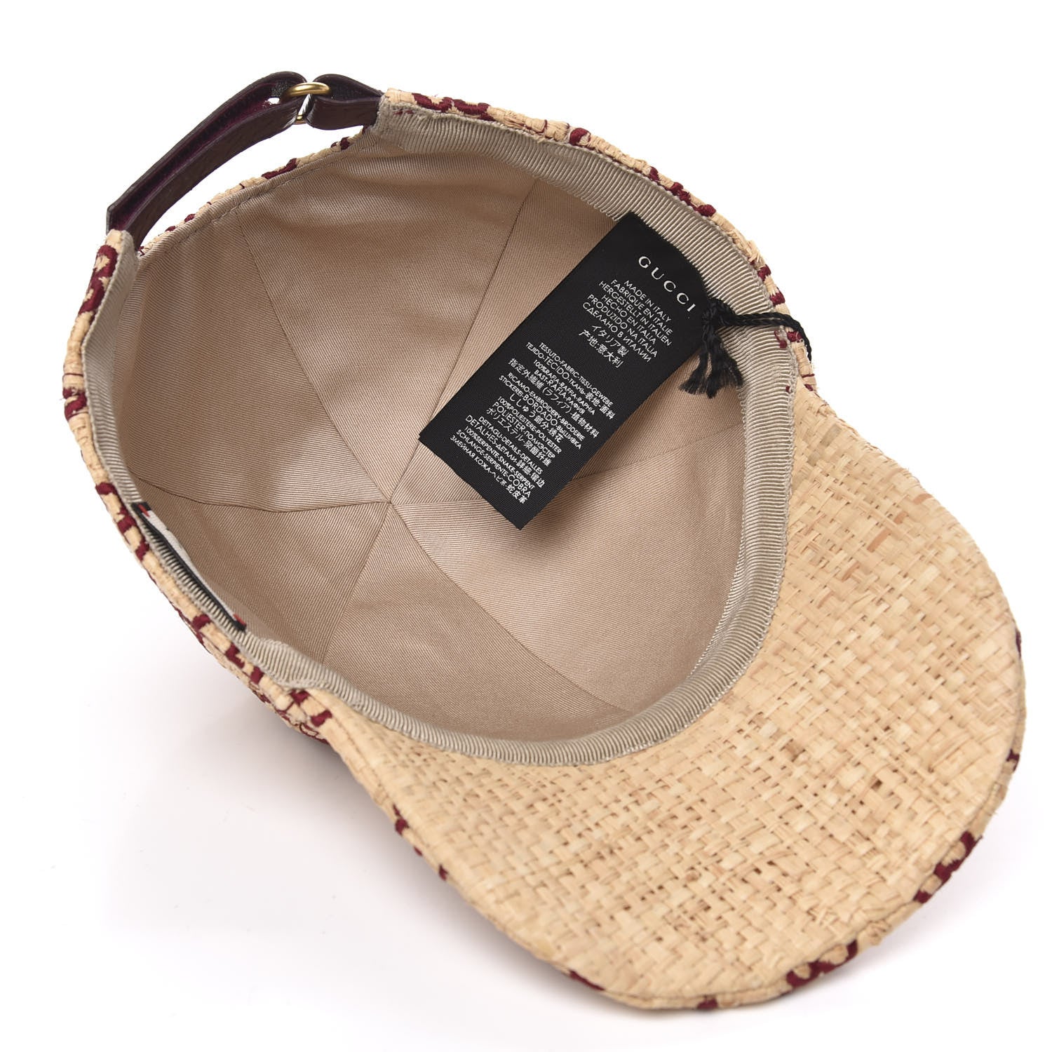 Gucci Raffia GG Monogram Elaphe Embroidered Aisha Baseball Hat M Ivory Bordeaux 5 of 7