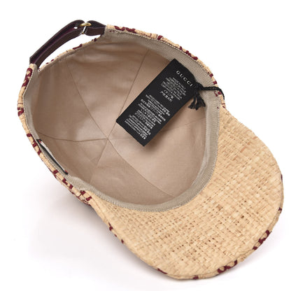 Gucci Raffia GG Monogram Elaphe Embroidered Aisha Baseball Hat M Ivory Bordeaux 5 of 7