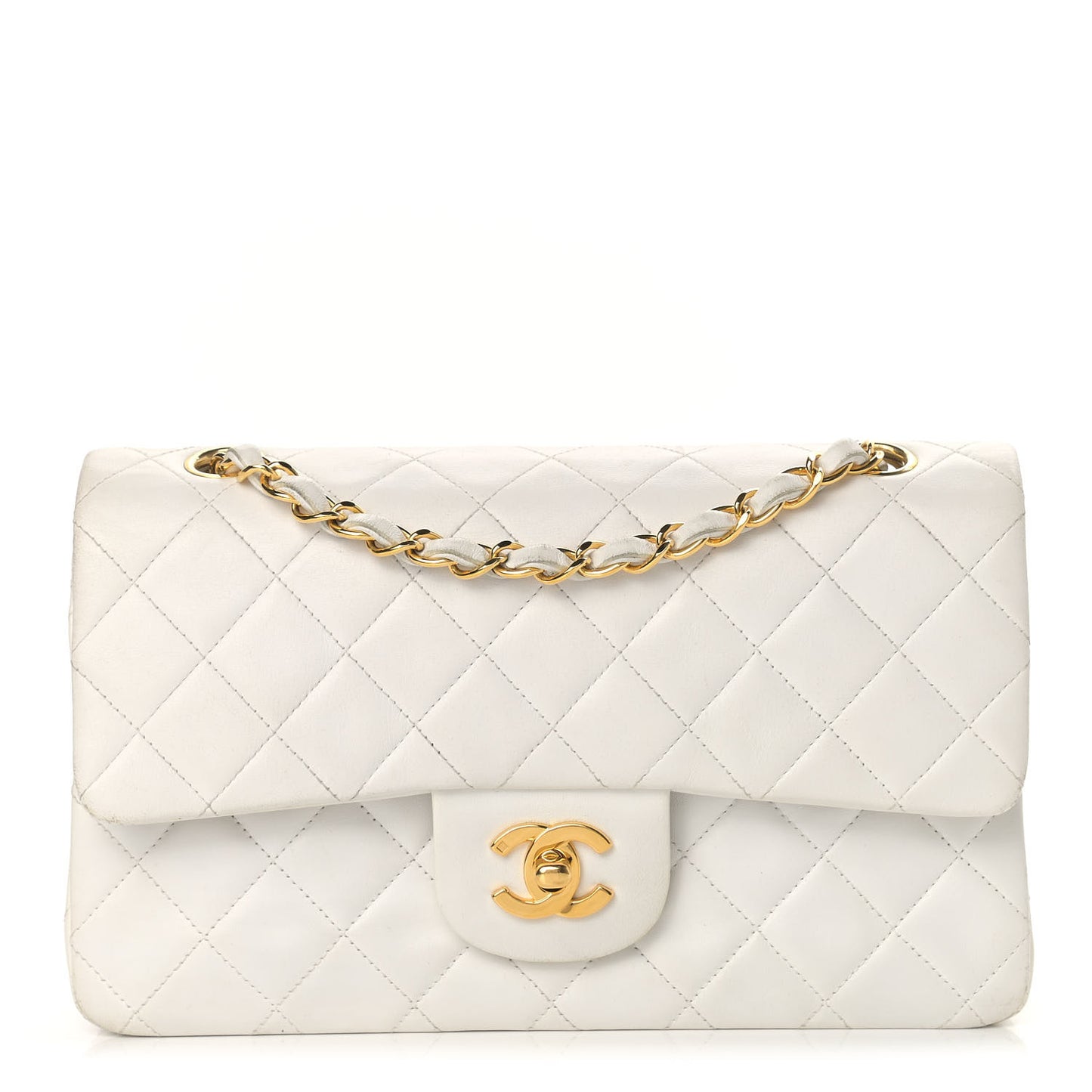 Lambskin Quilted Small Double Flap White