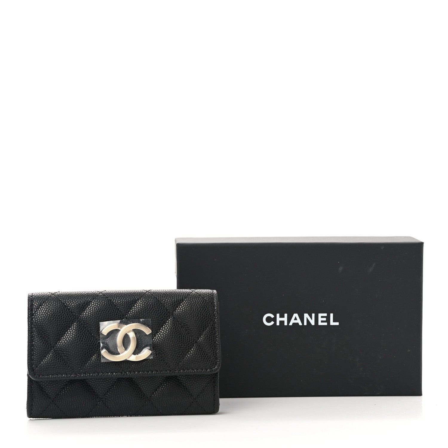 Chanel Caviar Quilted Striated CC Flap Card Holder Black 9 of 9