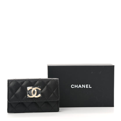 Chanel Caviar Quilted Striated CC Flap Card Holder Black 9 of 9
