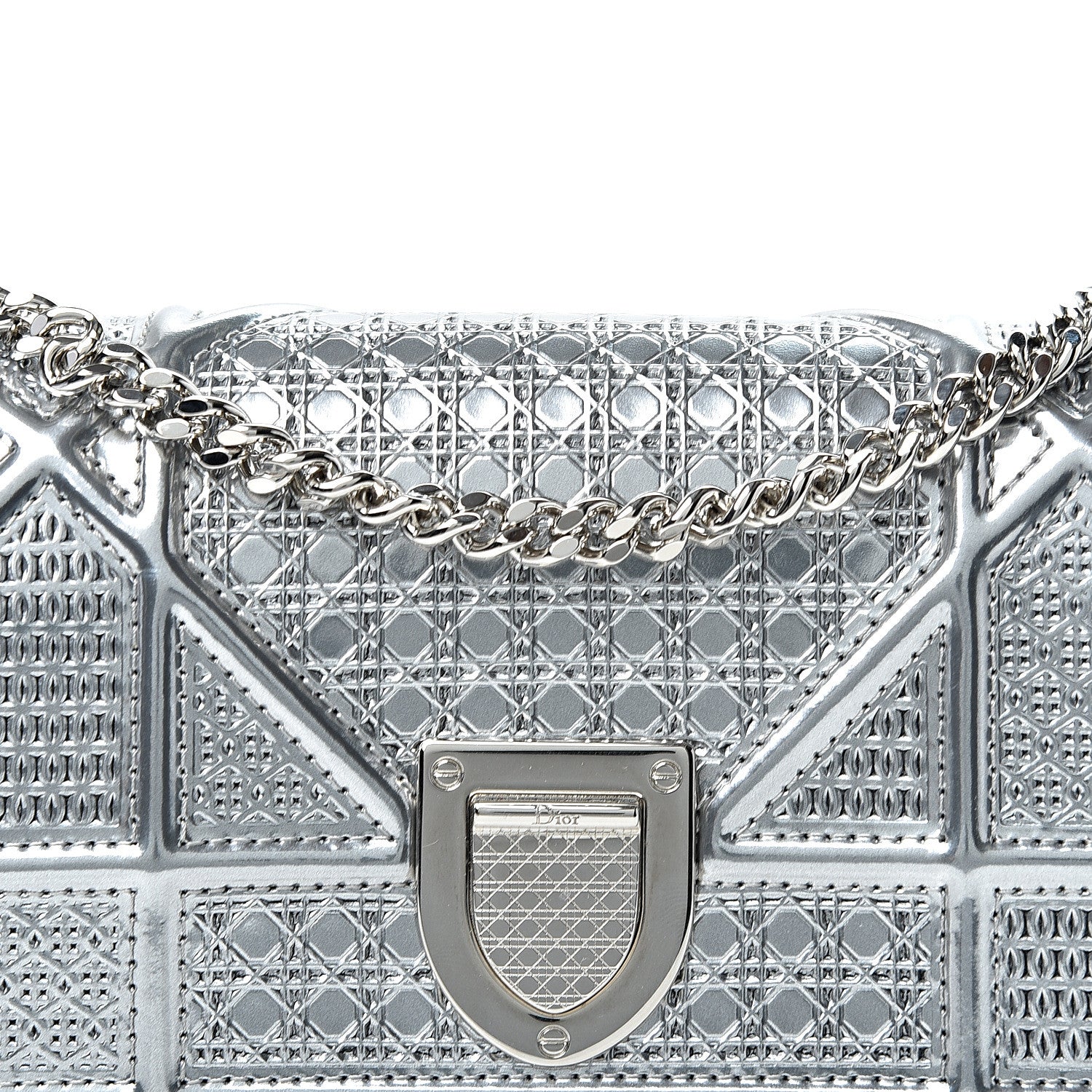 Christian Dior Metallic Patent Micro-Cannage Baby Diorama Flap Bag Silver 6 of 9
