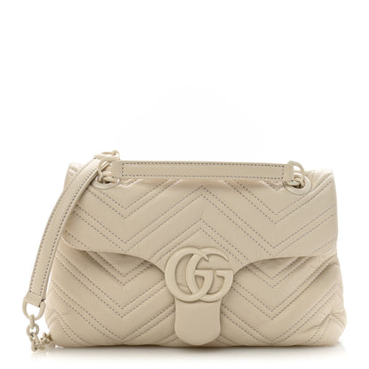 Gucci Soft Calfskin Matelasse Monochrome Small GG Marmont Shoulder Bag Ivory 1 of 11
