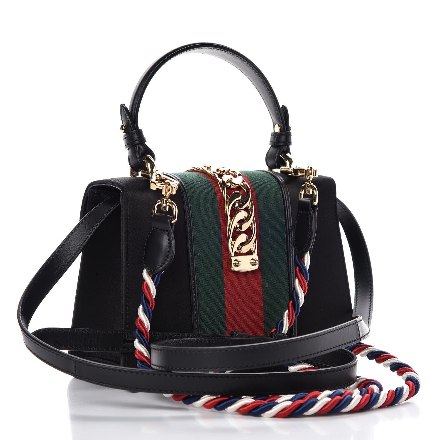 Gucci Satin Crystal Mini Sylvie Top Handle Bag Black 3 of 8