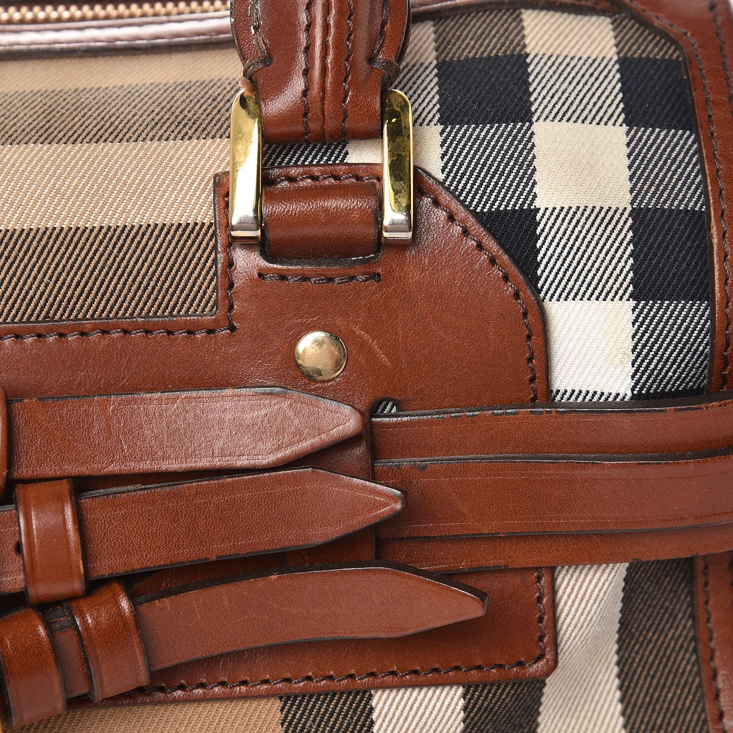Burberry House Check Bridle Calfskin Medium Alchester Bowling Bag Dark Tan 19 of 19