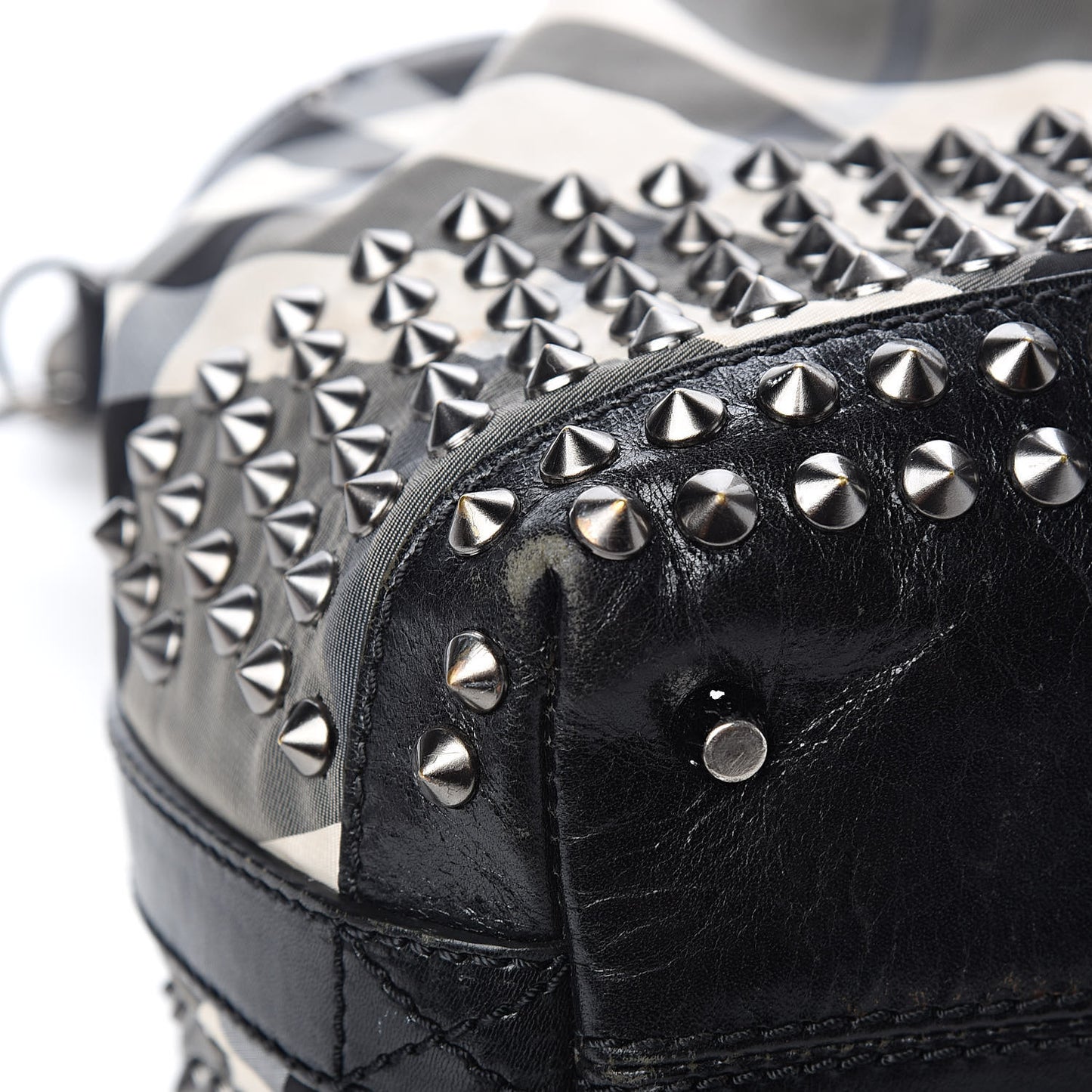 Nylon Beat Check Studded Hobo Black