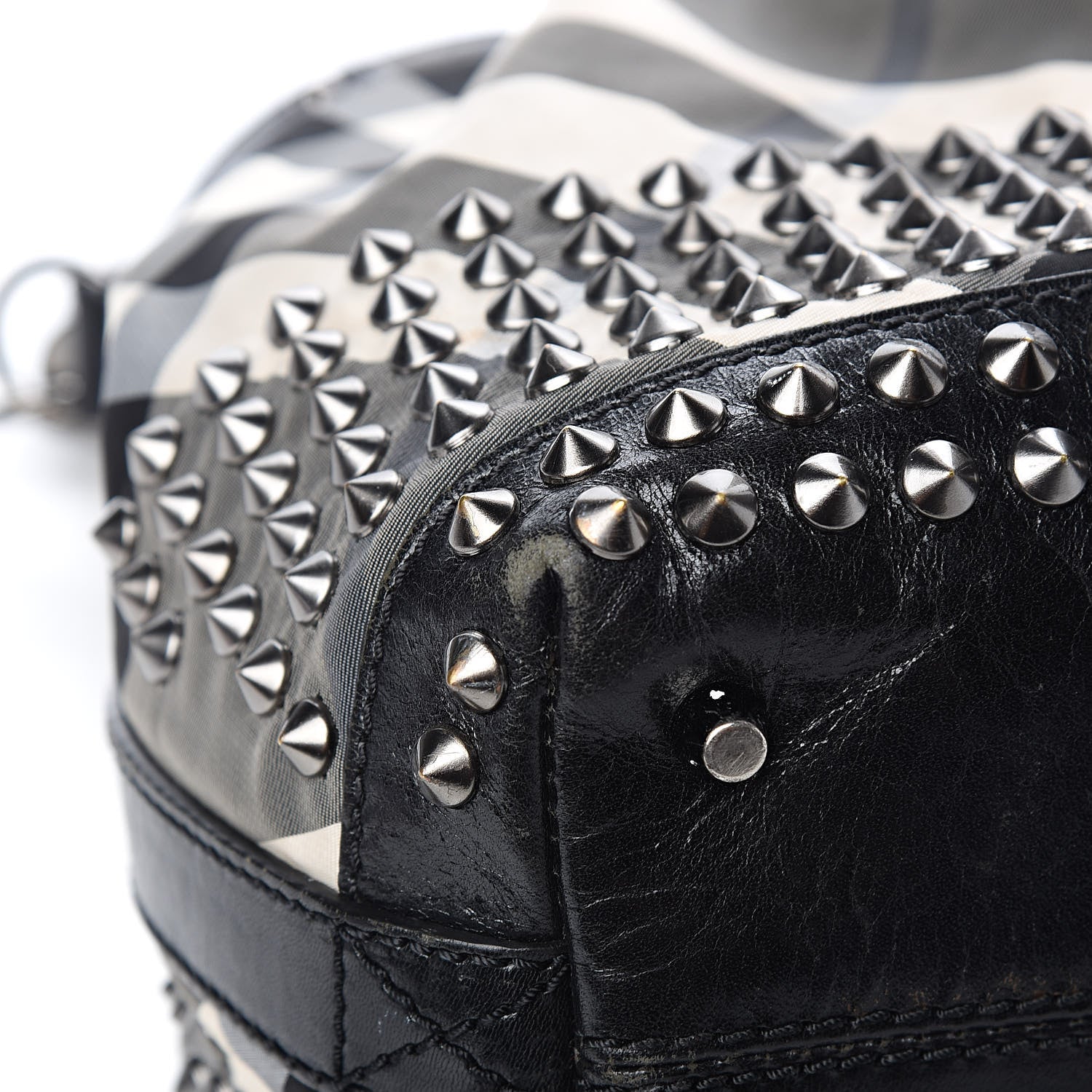 Burberry Nylon Beat Check Studded Hobo Black 12 of 22