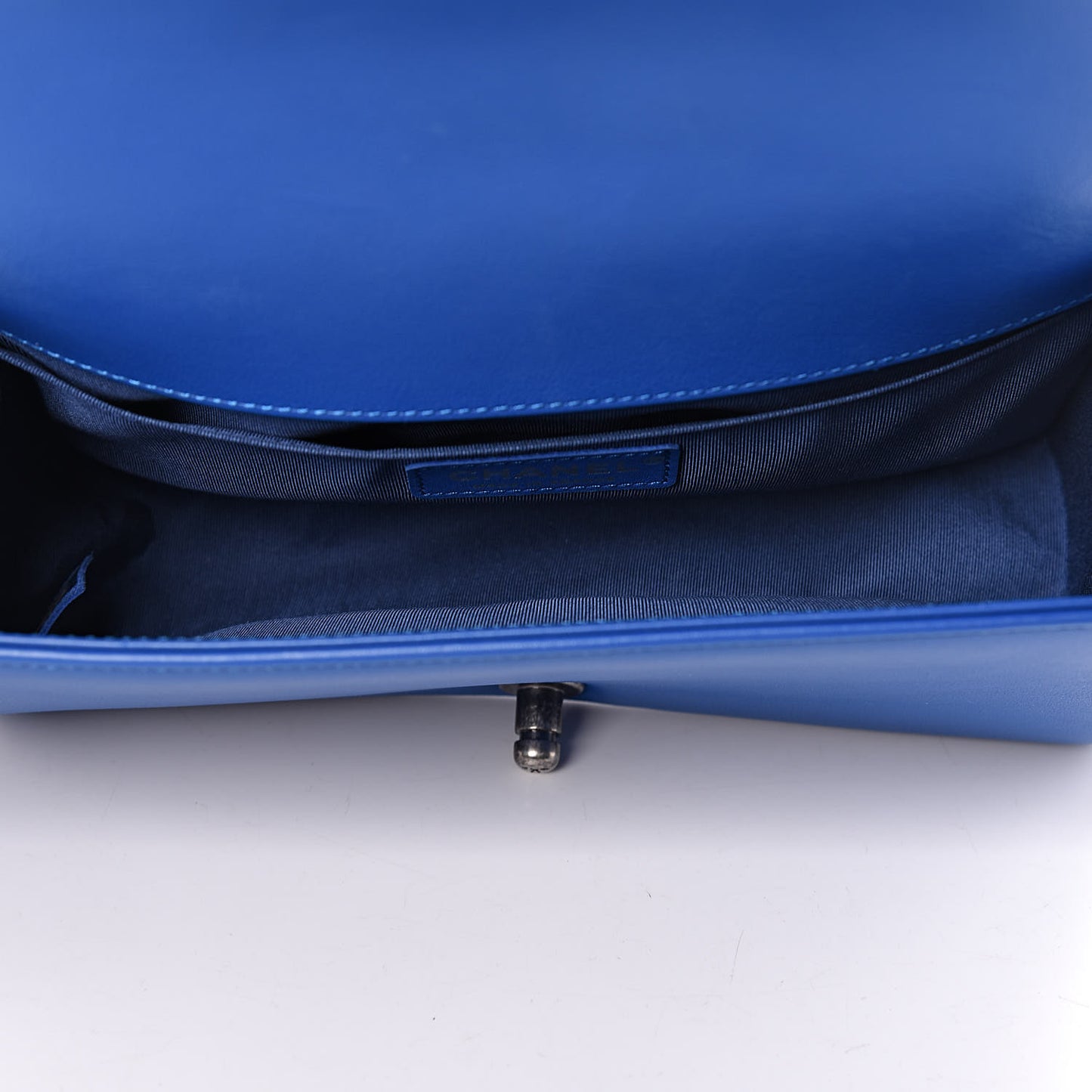 Calfskin Chevron Quilted Medium Boy Flap Bright Blue