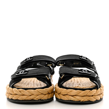 Chanel Mesh Patent Calfskin Velcro Dad Sandals 37 Black 2 of 11