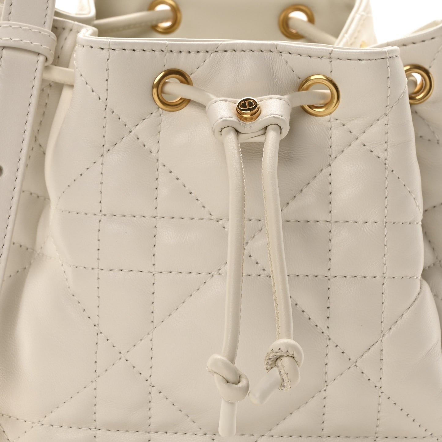 Lambskin Macrocannage Small Caro Bucket Bag Latte