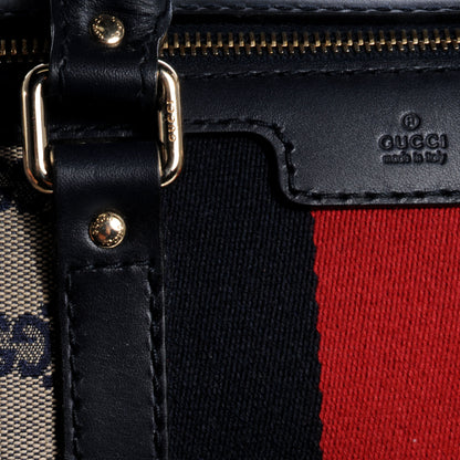 Gucci Monogram Selleria Calfskin Vintage Web Medium Boston Beige Blue 8 of 10