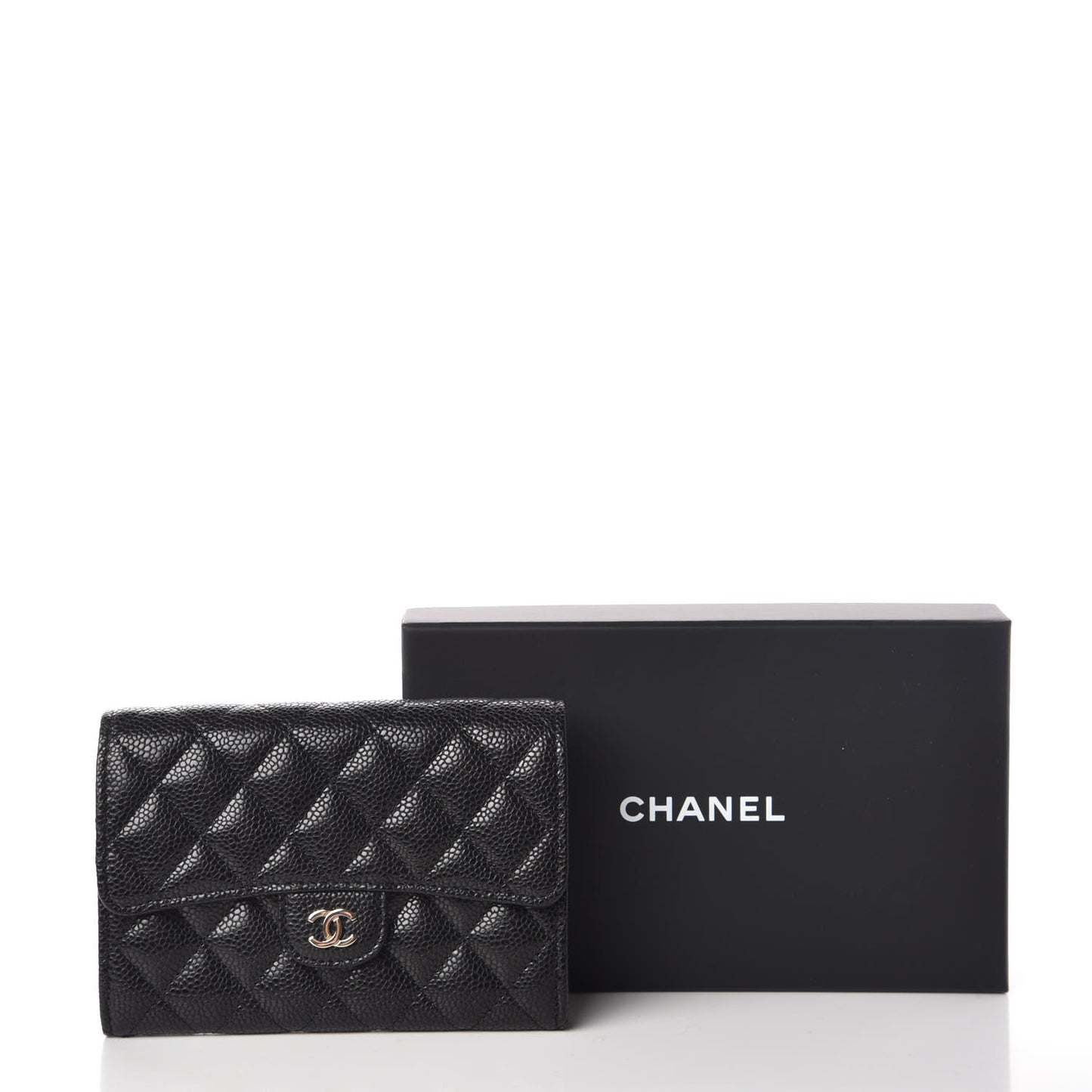 Caviar Quilted Medium Flap Wallet Black