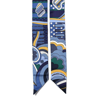 Hermes Silk Faubourg Rainbow Twilly Blue Jaune Vert 3 of 4