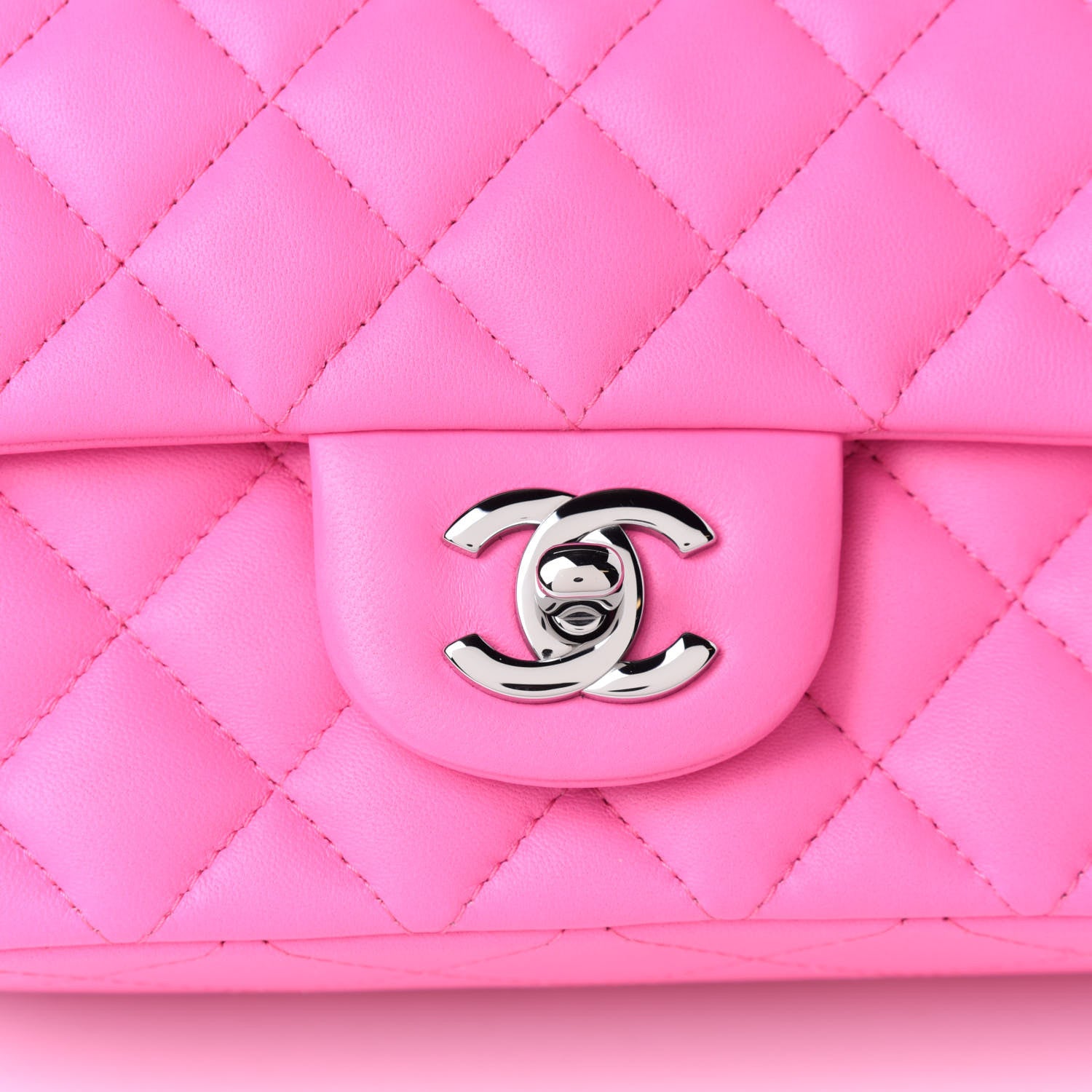 Chanel Lambskin Quilted Mini Rectangular Flap Neon Pink 7 of 10