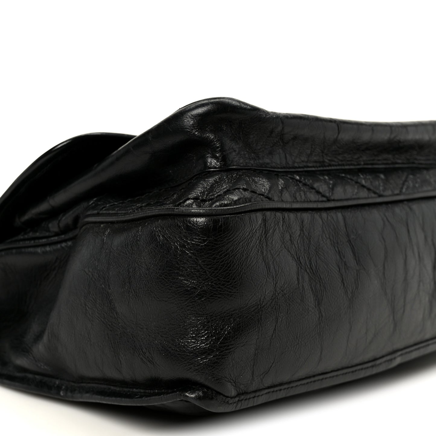 Crinkled Calfskin Matelasse Monogram Large Niki Chain Satchel Black
