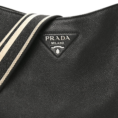 Prada Vitello Daino Soft Hobo Messenger Bag Black 7 of 9