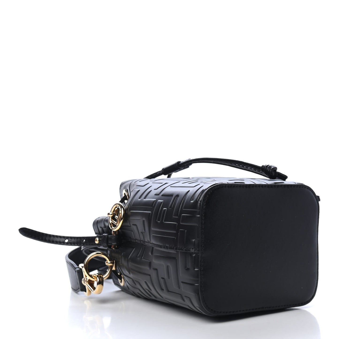 Vitello Liberty F is Fendi FF 1974 Embossed Mini Mon Tresor Bucket Bag Black