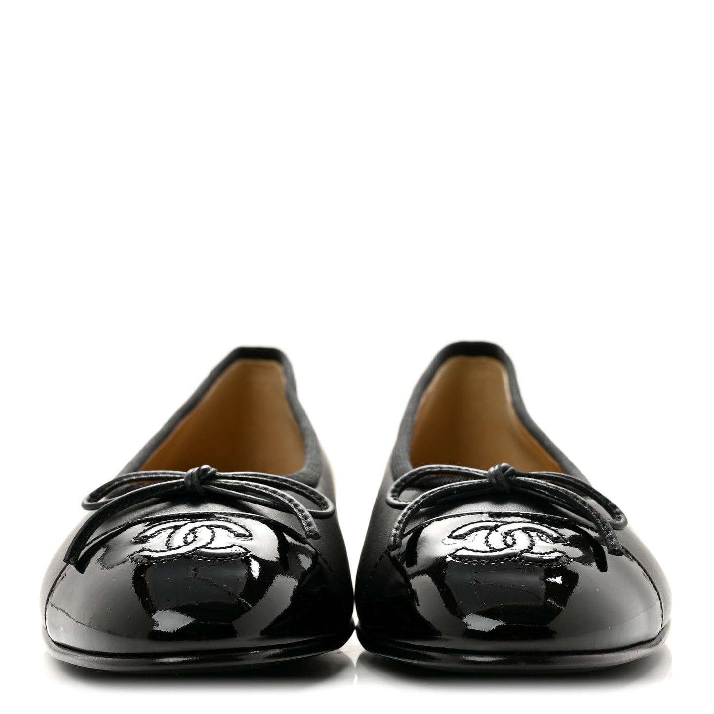 Lambskin Patent Cap Toe Ballerina Flats 37.5 Black