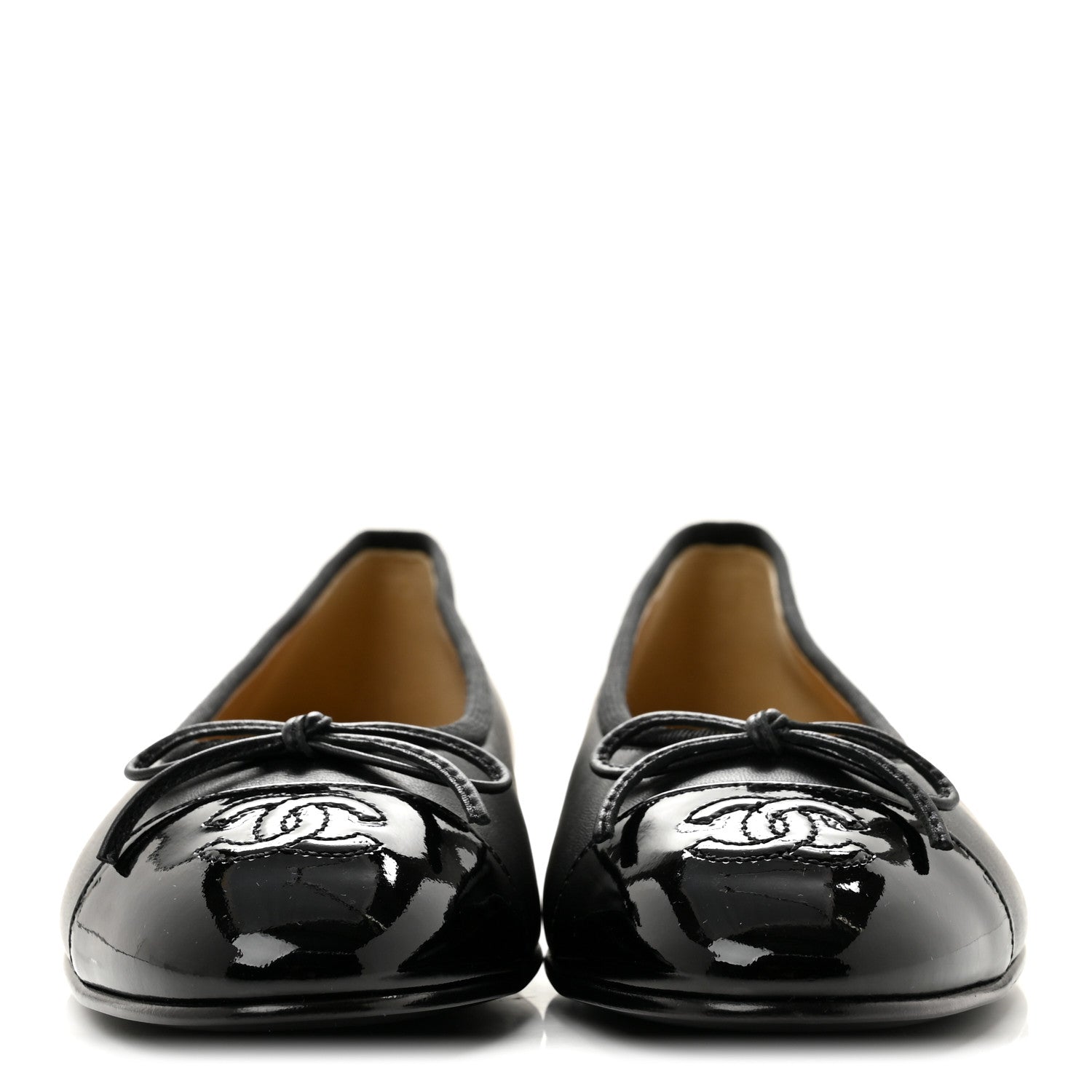 Chanel Lambskin Patent Cap Toe Ballerina Flats 37.5 Black 3 of 10