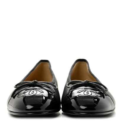 Chanel Lambskin Patent Cap Toe Ballerina Flats 37.5 Black 3 of 10