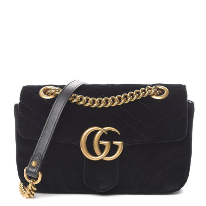 Gucci Velvet Matelasse Mini GG Marmont Shoulder Bag Black 1 of 10