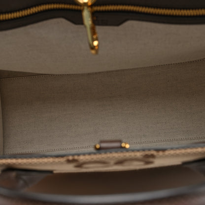Gucci Monogram Jumbo GG Textured Dollar Calfskin Web Tote Bag Camel Ebony New Acero 5 of 9