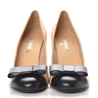Chanel Lambskin Cap Toe Bow Pumps 40 Beige Black 2 of 10