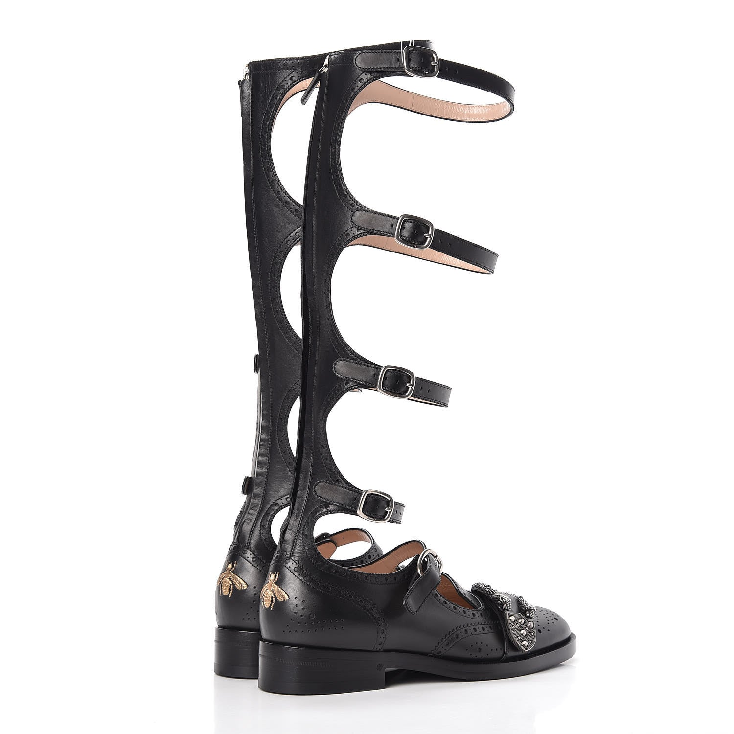 Gucci Calfskin Queercore Brogue Knee High Boots 40.5 Black 4 of 11