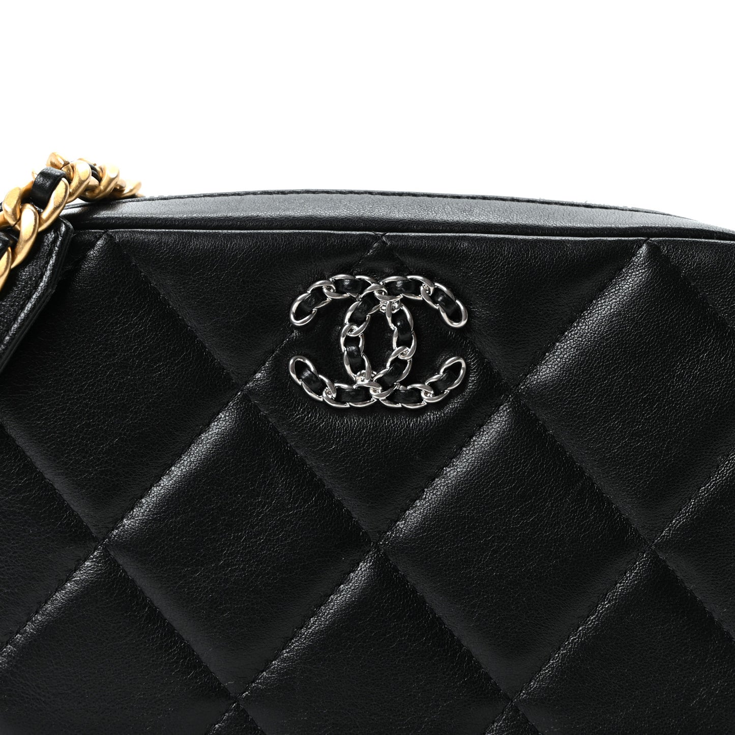 Lambskin Quilted Chanel 19 Camera Crossbody Case Black