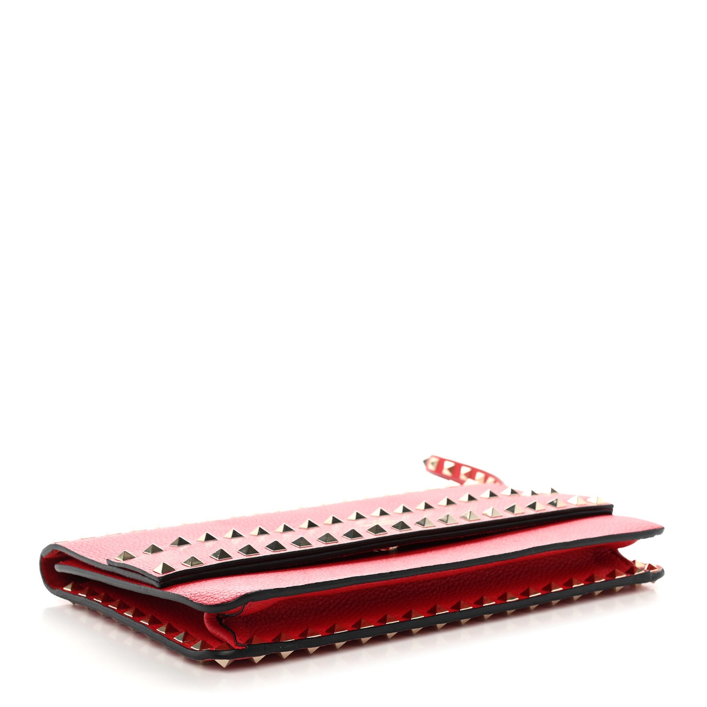 Pebble Calfskin Rockstud Side Slip Wristlet Clutch Rosso