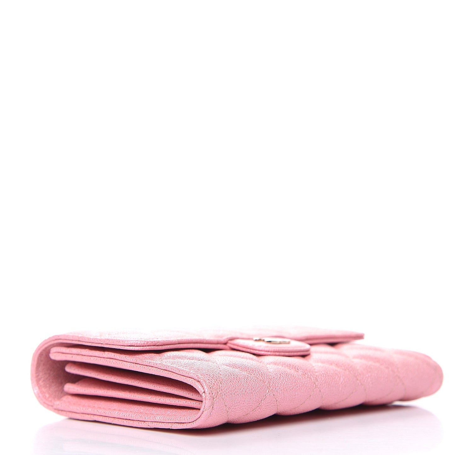 Iridescent Caviar Quilted Medium Flap Wallet Rose Pink