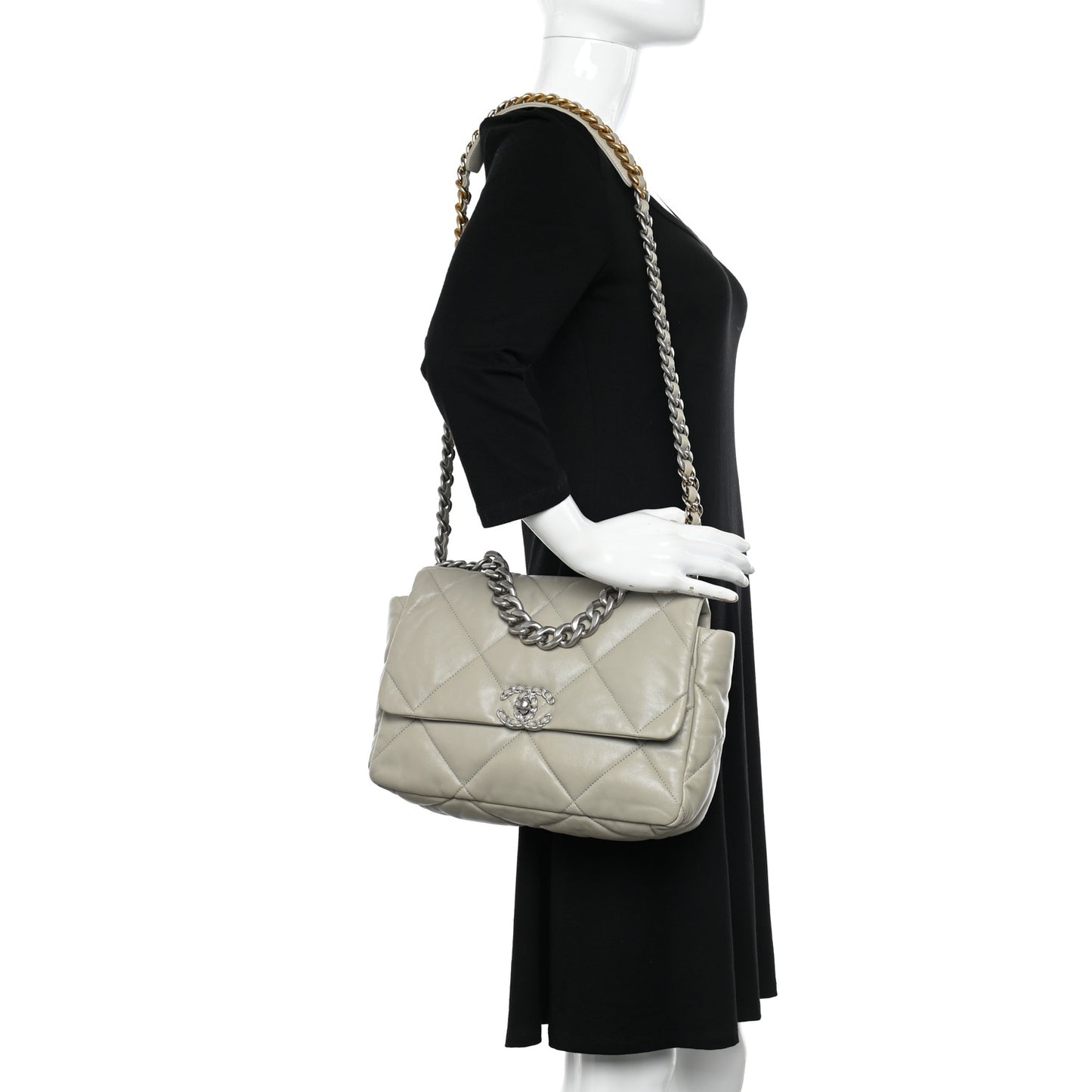 Lambskin Quilted Large Chanel 19 Flap Light Grey