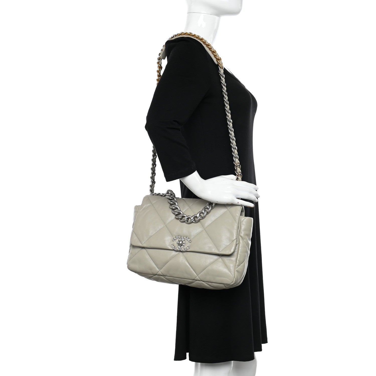 Chanel Lambskin Quilted Large Chanel 19 Flap Light Grey 2 of 12