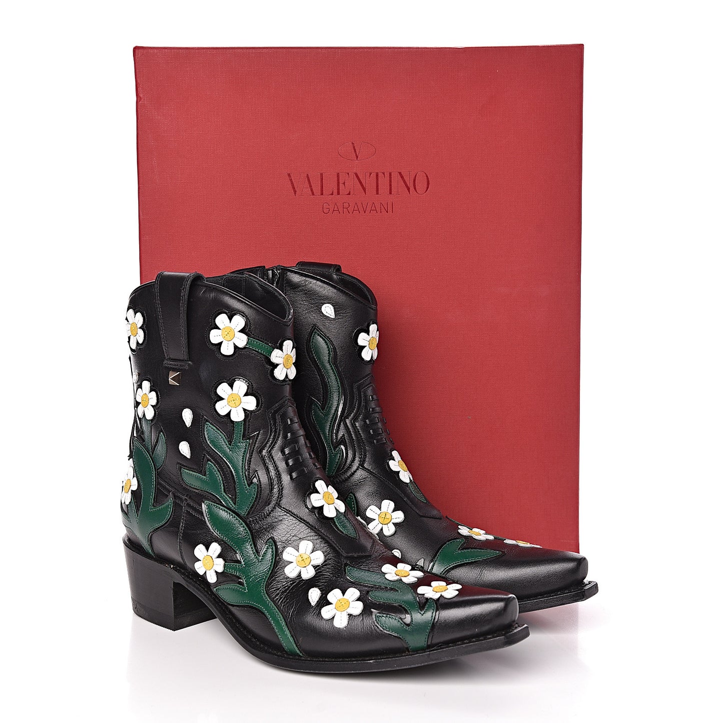 Calfskin Ranch Daisy Applique Ankle Boots 39 Black