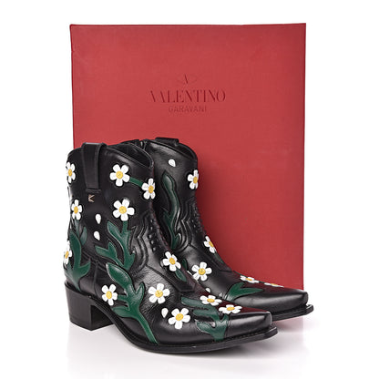 Valentino Garavani Calfskin Ranch Daisy Applique Ankle Boots 39 Black 13 of 13