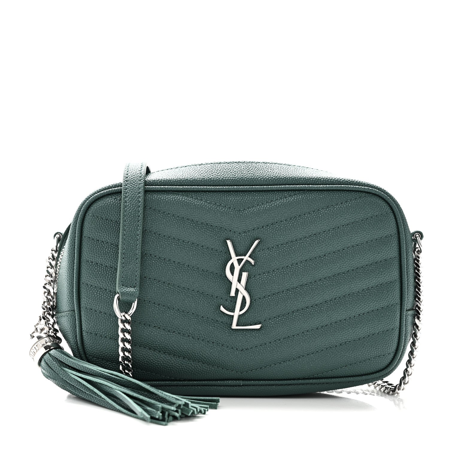 Saint Laurent Grain De Poudre Matelasse Monogram Mini Lou Camera Bag Green Field 8 of 11