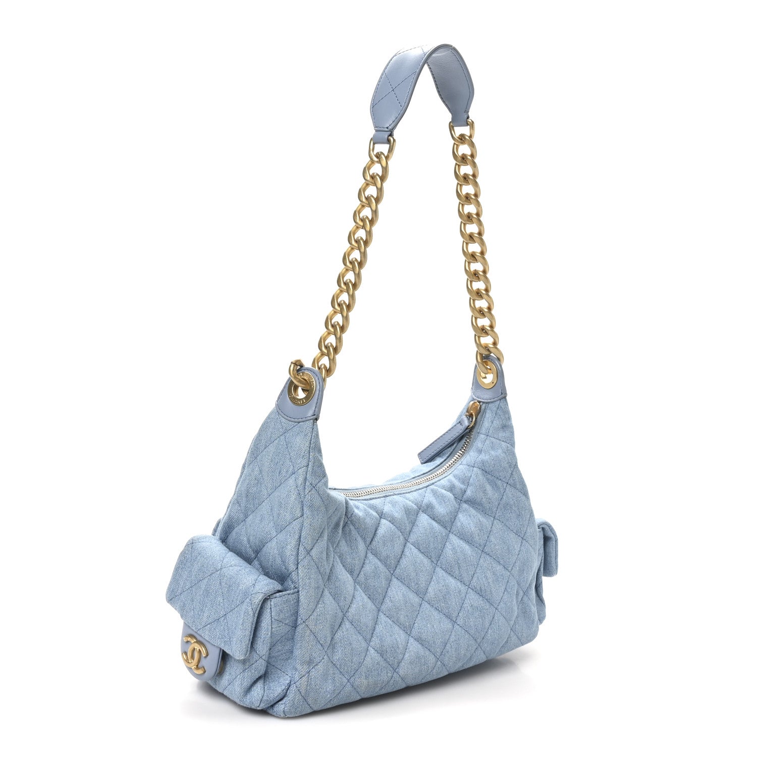 Chanel Washed Denim Quilted Large Trendy Pockets Hobo Blue 3 of 11