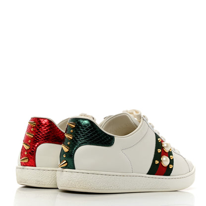 Gucci Calfskin Web Pearl Studded Womens Ace Sneakers 37.5 White 4 of 11