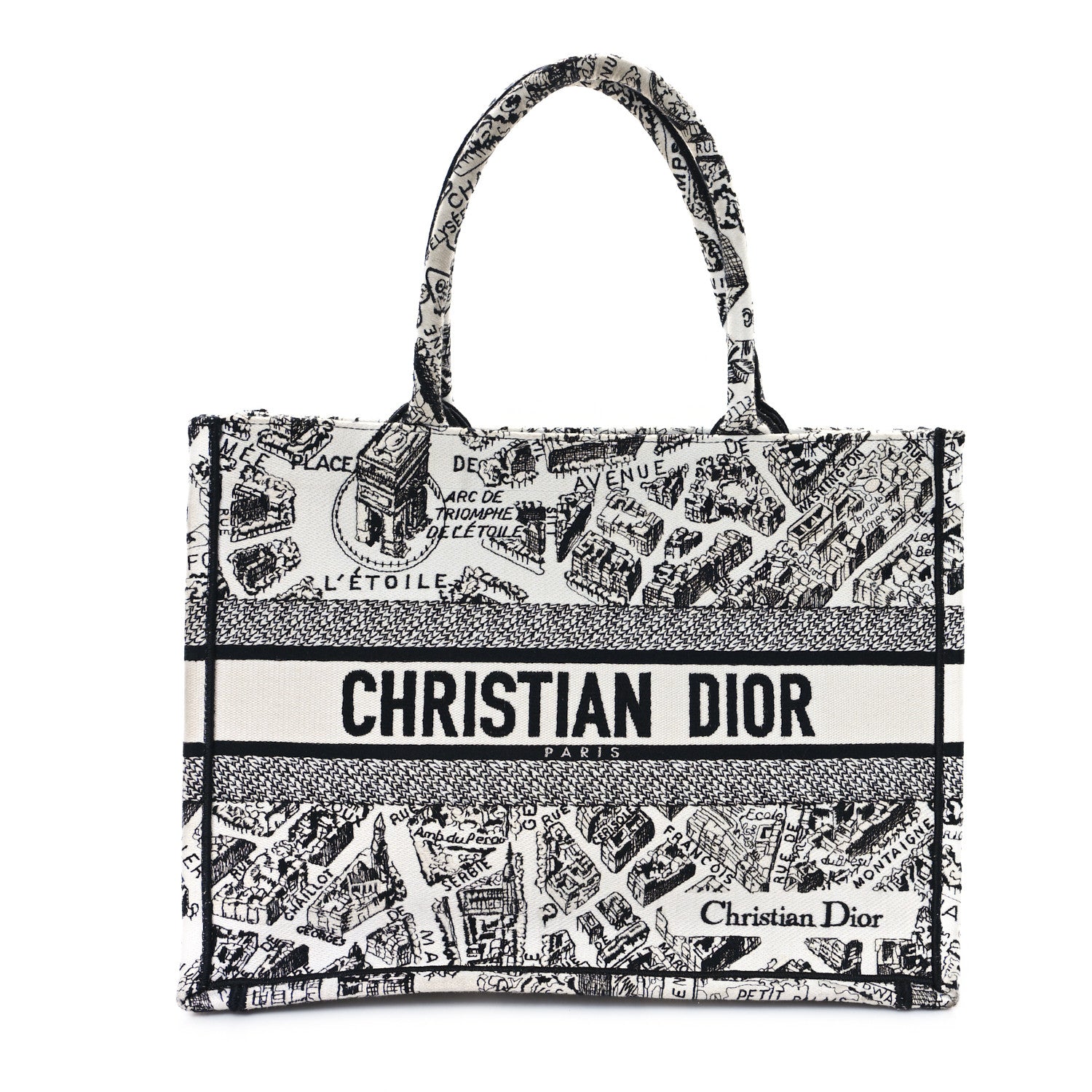 Christian Dior Canvas Embroidered Medium Plan De Paris Book Tote White Black 1 of 12