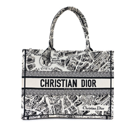 Christian Dior Canvas Embroidered Medium Plan De Paris Book Tote White Black 1 of 12