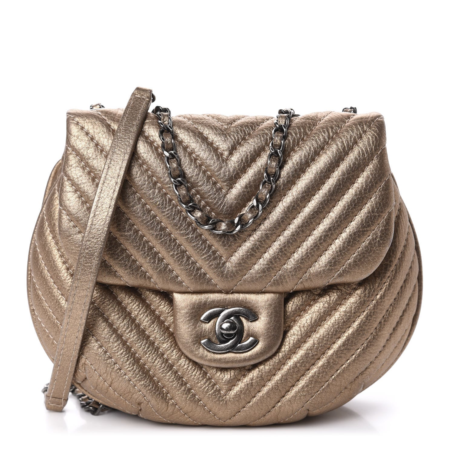 Chanel Metallic Aged Calfskin Chevron Small Bubble CC Flap Gold 1 of 11