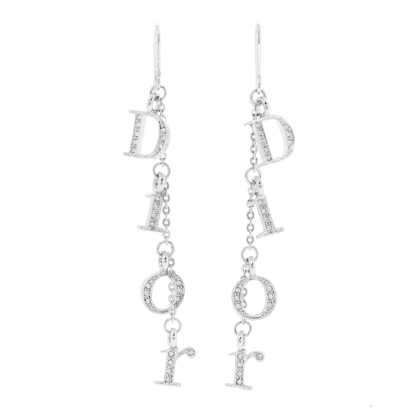Crystal Logo Drop Earrings Silver