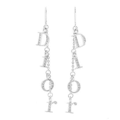 Christian Dior Crystal Logo Drop Earrings Silver 1 of 3