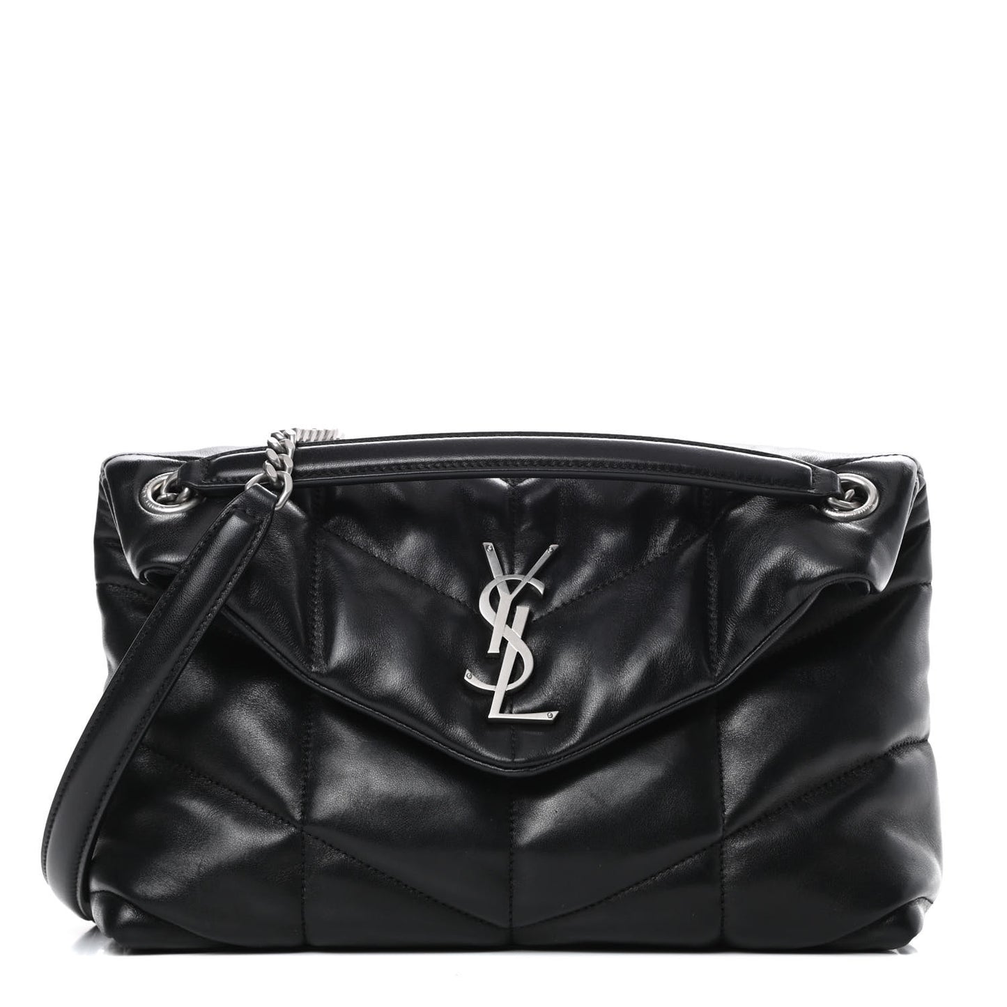 Lambskin Quilted Small Loulou Puffer Monogram Chain Satchel Black
