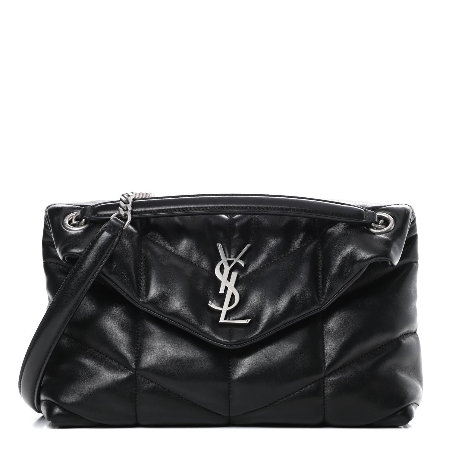 Saint Laurent Lambskin Quilted Small Loulou Puffer Monogram Chain Satchel Black 1 of 15
