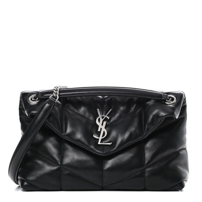 Saint Laurent Lambskin Quilted Small Loulou Puffer Monogram Chain Satchel Black 1 of 15