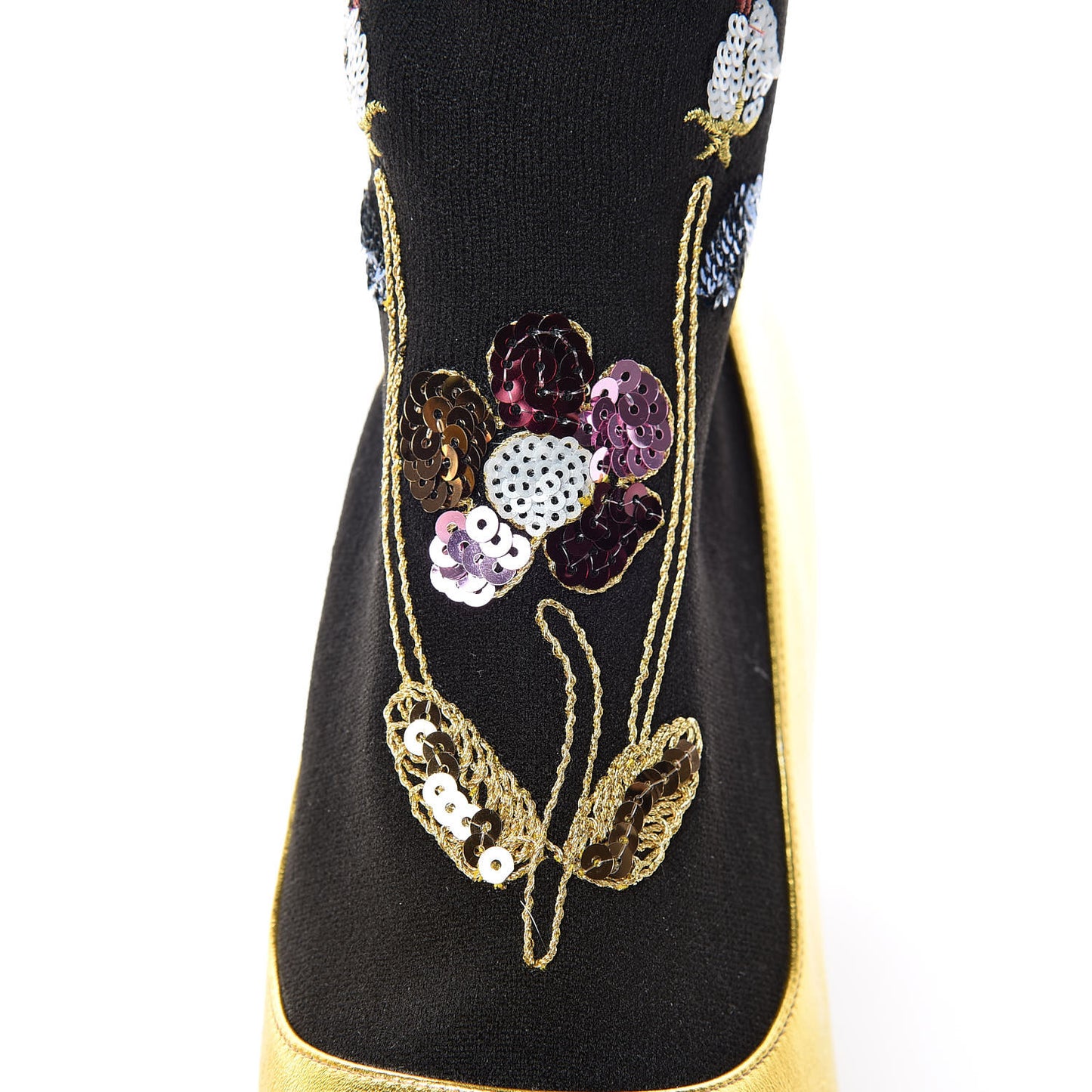 Metallic Nappa Embroidered Candy Sock Ankle Boots 39.5 Black Oro Vecchio