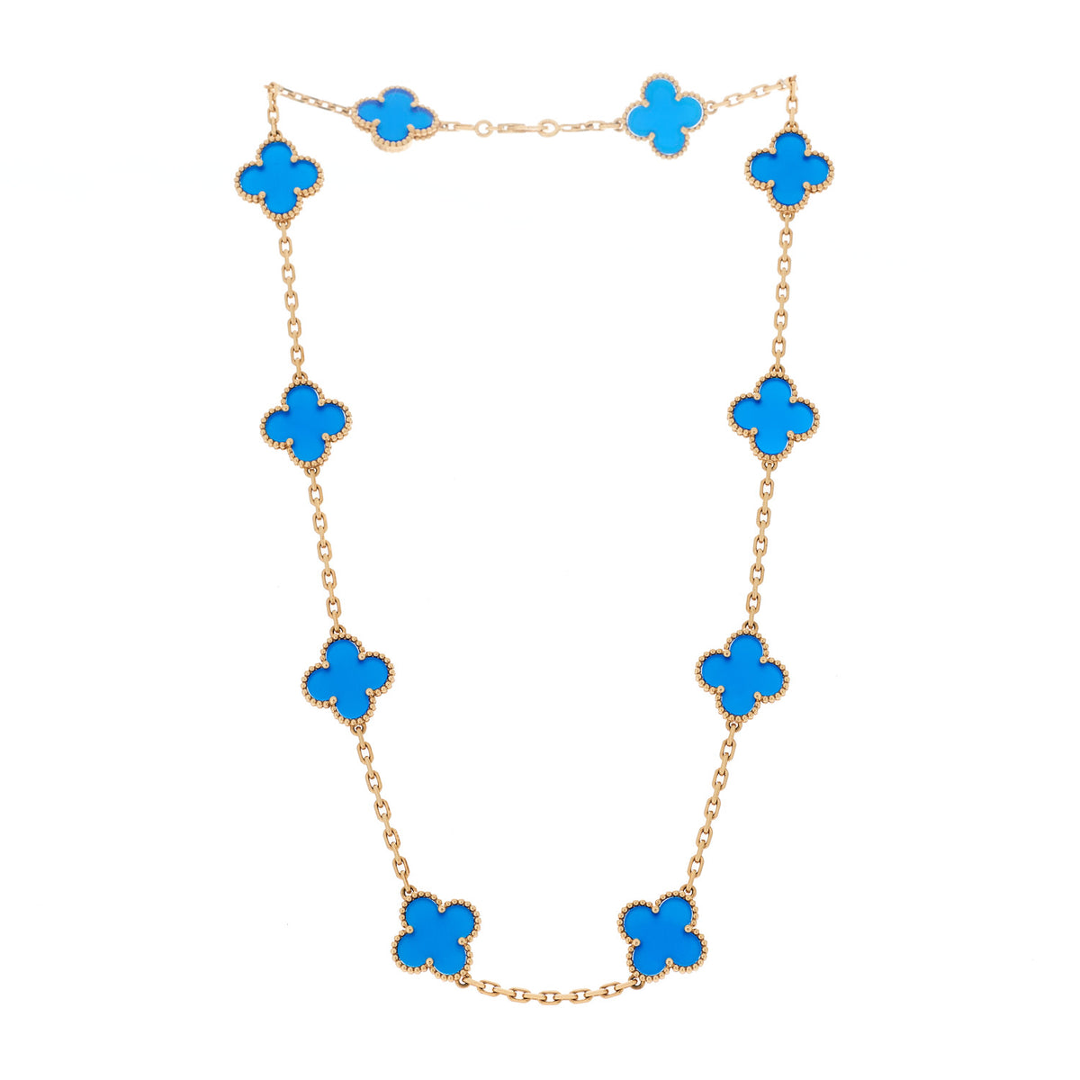 Van Cleef & Arpels 18K Yellow Gold Blue Agate 10 Motifs Vintage Alhambra Necklace 3 of 7