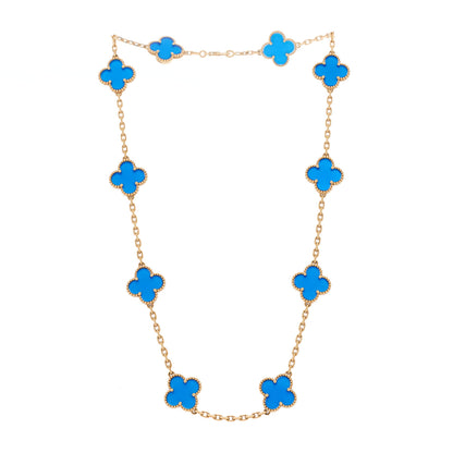Van Cleef & Arpels 18K Yellow Gold Blue Agate 10 Motifs Vintage Alhambra Necklace 3 of 7
